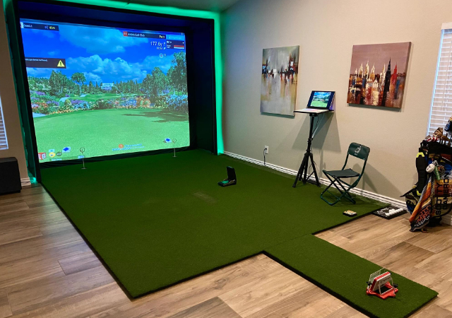 Complete indoor golf simulator setup