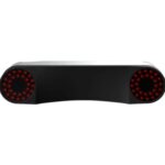 Modern golf simulator LED sensor device with circular red lights for accurate swing analysis and shot tracking. Ideal for indoor golf practice and simulation setups.