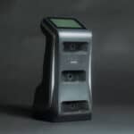 Advanced golf simulator launch monitor featuring a touchscreen display and multiple sensors for accurate swing analysis and shot tracking.