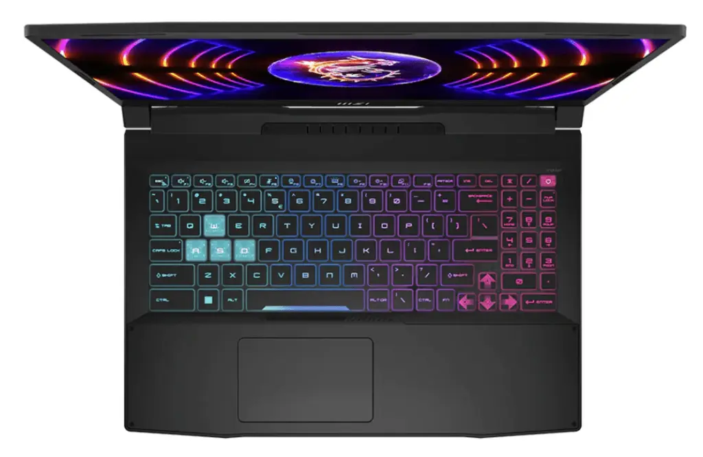 High-performance gaming laptop with customizable RGB backlit keyboard, ideal for golf simulation and gaming enthusiasts.
