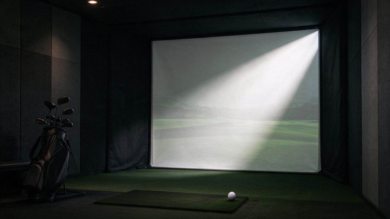 Glare washing out a golf simulator screen from room lighting